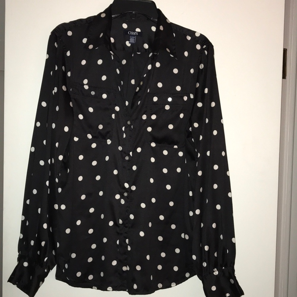 Black satin feel polka dot blouse